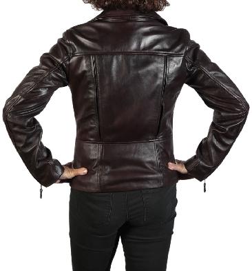 SL1100393 - Ladies Long Line Cross-Over Burgundy Leather Biker Jacket